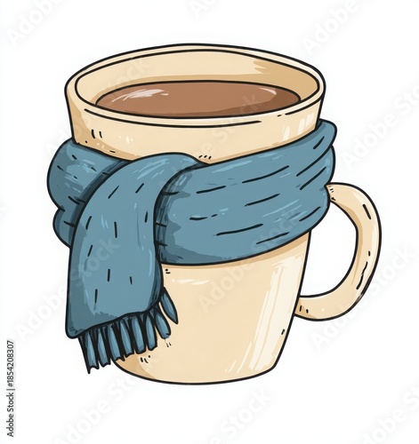 hot tea and knitted scarf winter cozy illustration