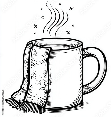 hot tea and knitted scarf winter cozy illustration