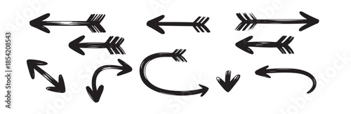 Drawn arrow icons set featuring diverse directions including up down curved and straight forms