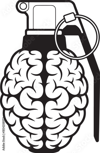 Brain shaped fragmentation grenade with safety pin and detailed cerebral structure
