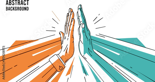Two hands meet in a vibrant high five against a dark background design