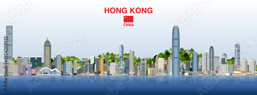 Hong Kong absract city skyline on a beautiful gradient day sky background. Vector illustration