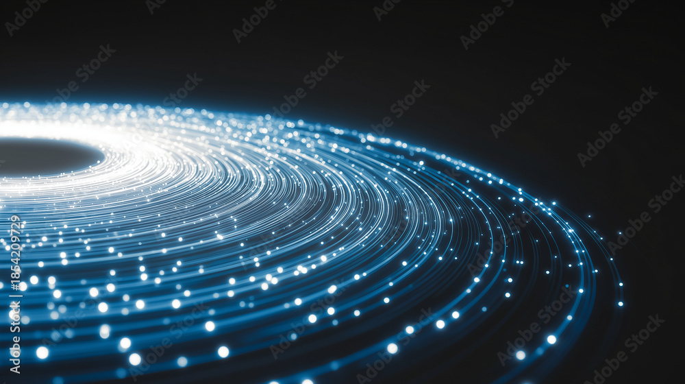 Obraz premium Digital Data Stream: A mesmerizing visual of a vibrant digital data stream gracefully swirling in a dark space, representing the dynamic flow of information and technological advancement. 