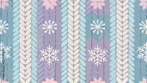 Vibrant winter knit pattern with snowflakes in pastel hues