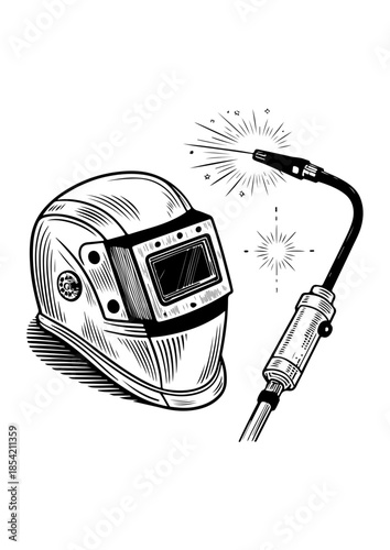 Welding Helmet and Torch Illustration