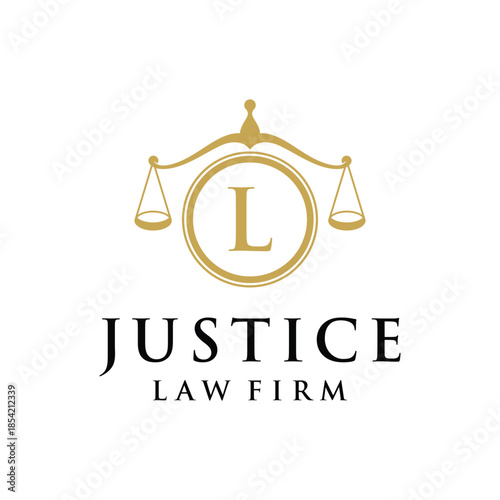 Initial letter L justice law firm logo design, attorney scale of justice legal graphic icon vector template