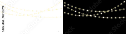 PNG image of Collection of glowing warm white string lights creating a festive border on transparent background
