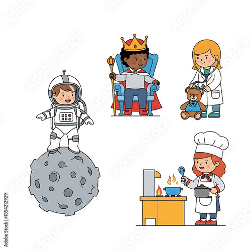 Funny cartoon scientist characters vector set for kids illustration