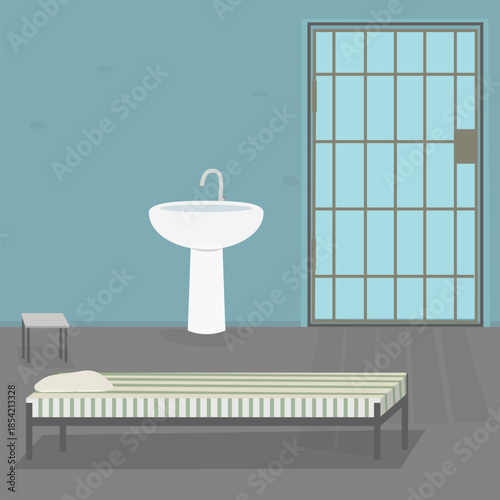 Realistic prison . Prison fence jail. Iron jail cage. Template design for criminal or sentence. Vector