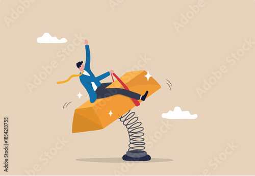 Gold investment, ETF exchange traded funds, make profit from gold, saving or wealth management, hedge against inflation concept, confidence businessman riding rodeo bullion metaphor of invest in gold.