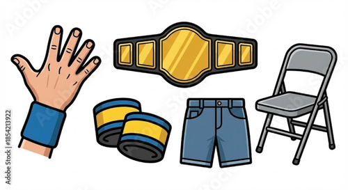 Wrestling Gear and Championship Belt Clip Art