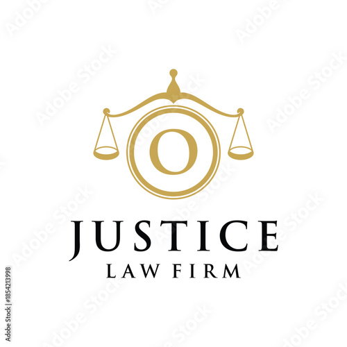 Initial letter O justice law firm logo design, attorney scale of justice legal graphic icon vector template