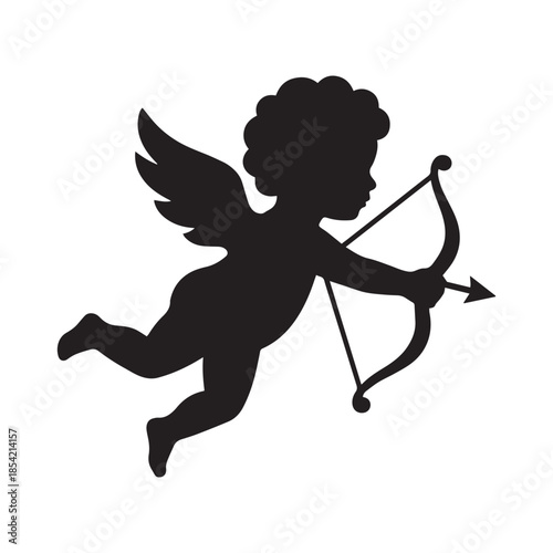 Cupid silhouette with bow and arrow vector illustration