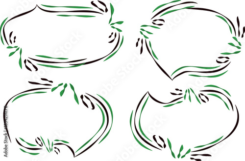 dark green ornamental outline dialogue clouds set vector