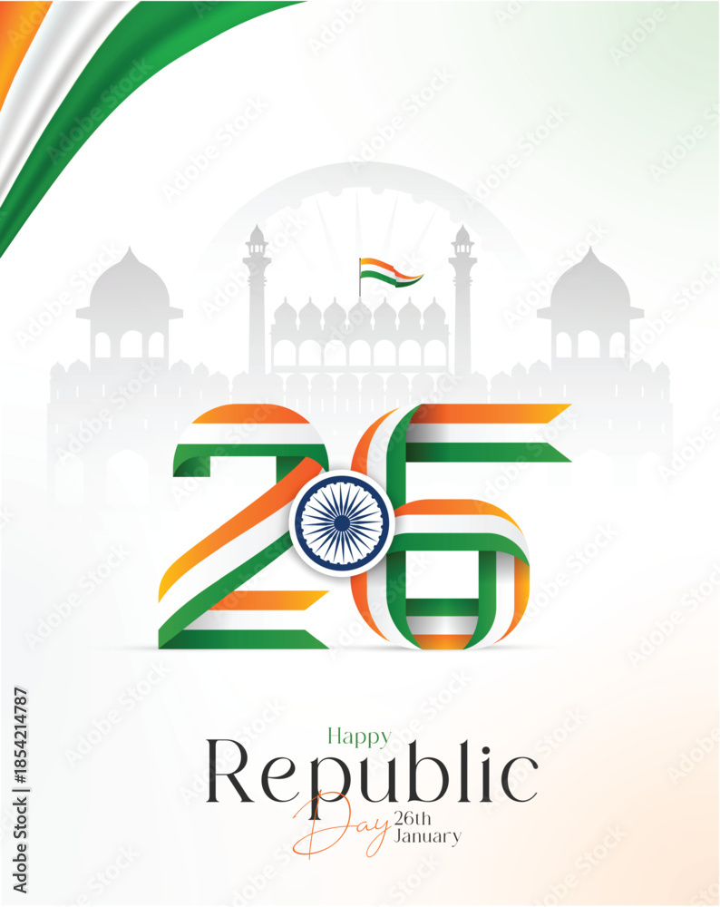 Obraz premium 77th Republic Day of India Celebration Design with Tricolor Flag on 26 January for Social Media Post , Web Banner, Story, Print Design 