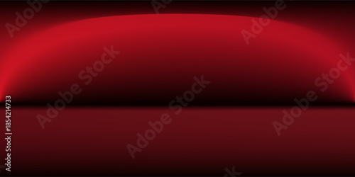 Red studio background. Abstract limbo podium studio room. Dark red gradient wall floor and spotlight scene. Showcase, promotion display. Vector stage mockup illustration