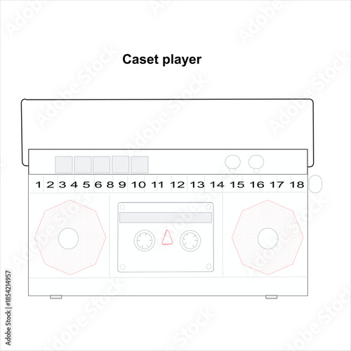vector illustration of a washing machine audio cachet player,electronic power switch buttons for audio equipment design