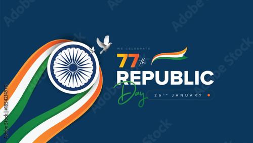 77th Republic Day of India Celebration Design with Tricolor Flag on 26 January for Social Media Post , Web Banner, Story, Print Design 
