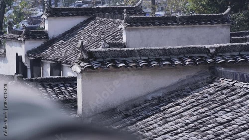 Historic Huizhou Architecture with Traditional Black Tile Roofs, Xidi Village