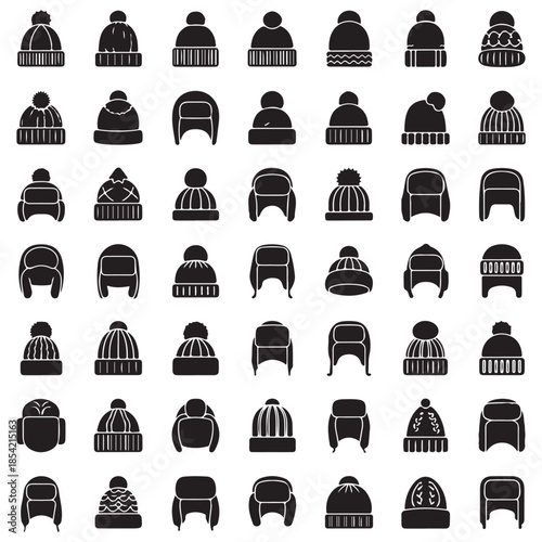 Winter beanie hats and knitted cap fashion glyph icons set
