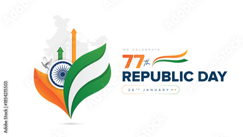 77th Republic Day of India Celebration Design with Tricolor Flag on 26 January for Social Media Post , Web Banner, Story, Print Design 