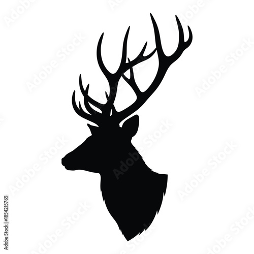 A striking black silhouette of a majestic deer with large antlers