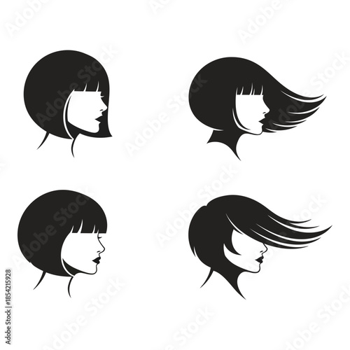 Elegant women s hairstyles a collection of diverse black silhouette head designs