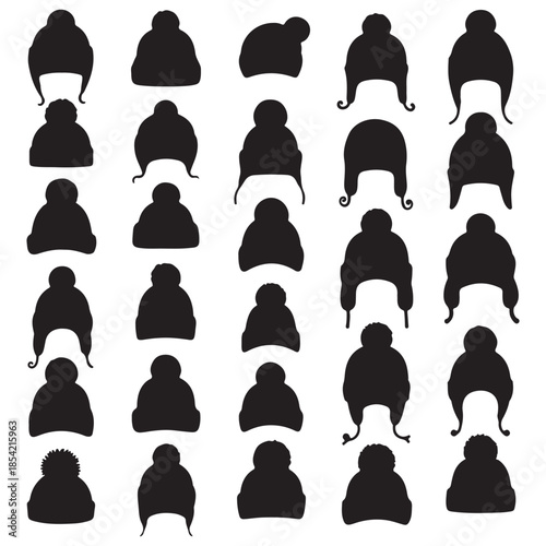 Premium winter pompom beanie hats and knitted cap glyph icons