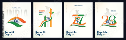77th Republic Day of India Celebration Design with Tricolor Flag on 26 January for Social Media Post , Web Banner, Story, Print Design 