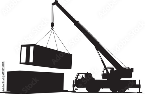 Truck-mounted crane lifting a large container with a worker visible truck mounted crane
