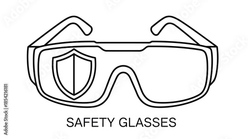 Simple line drawing of safety glasses with the word safety glasses underneath
