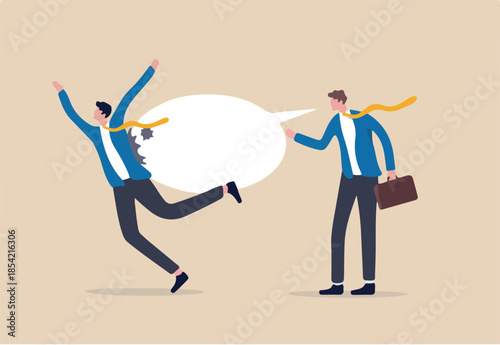 Hate speech, bullying, words or message that hurt people, aggressive management style, racism in workplace concept, bossy aggressive businessman shout with speech bubble to hurt coworker or colleague.