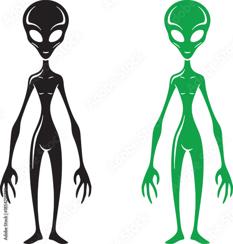 green alien Clean simple silhouette icon of a full body friendly alien standing upright with long arms and legs minimal outline smooth edges perfect vector style easy to trace
