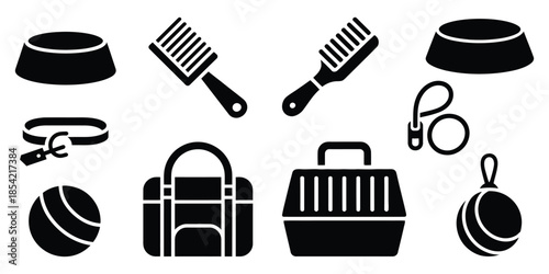 set of hair accessories and brushes vector icons