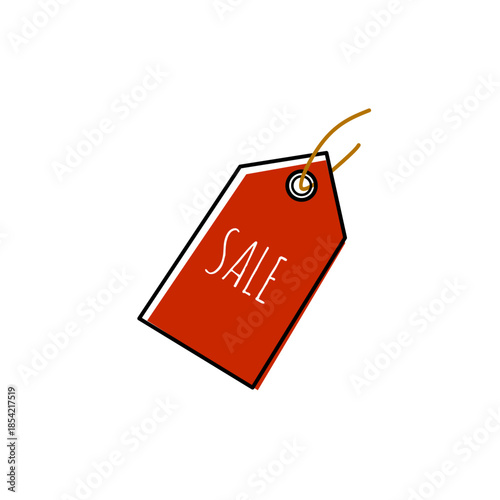 Minimalist red sale tag icon in hand drawn style for retail discount and price labeling vector illustration