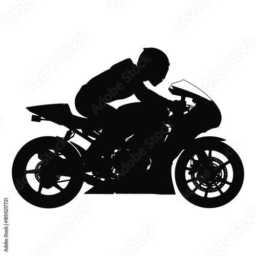 Motorcycle biker silhouette vector illustration on road