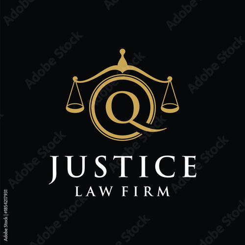 Initial letter Q justice law firm logo design, attorney scale of justice legal graphic icon vector template