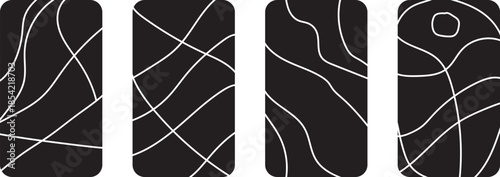 Four Abstract Black and White Organic Shapes with Rounded Corners Vector Illustration