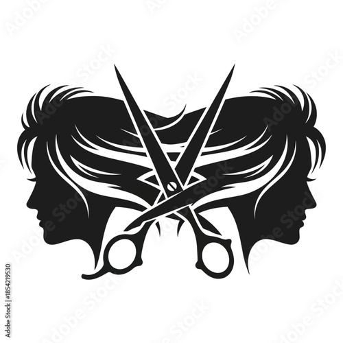 Elegant hair salon logo featuring silhouettes scissors and flowing hair designs