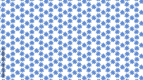 A blue floral patterned background with white flowers