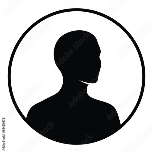Simple black silhouette of a human head and shoulders inside a circle