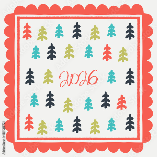 Merry Christmas and New Year card in a decorative frame trend of the year for festive projects, logos, stickers, invitations, scrapbooking, wall posters, social media, home, crafts and goods