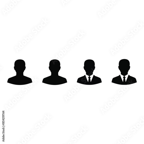 Four simple black silhouettes of people possibly representing business professionals
