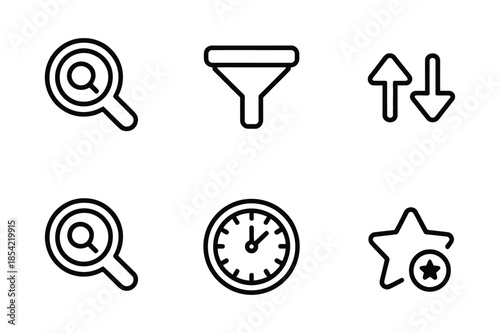 Data Search Filtering and Sorting Vector Line Icons