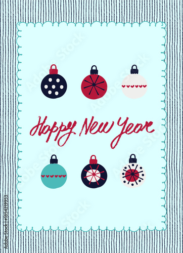 Merry Christmas and New Year card in a decorative frame trend of the year for festive projects, logos, stickers, invitations, scrapbooking, wall posters, social media, home, crafts and goods