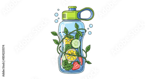 Reusable Sports Water Bottle with Fresh Fruit, Cucumber, and Mint