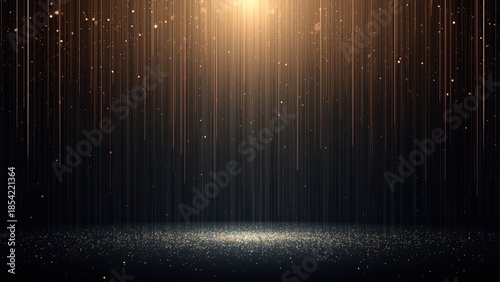 A dramatic and vibrant light shines through the darkness with sparkling particles