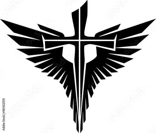 Angelic Wings and Cross, Create an abstract fusion of angelic wings forming the shape of a cross
