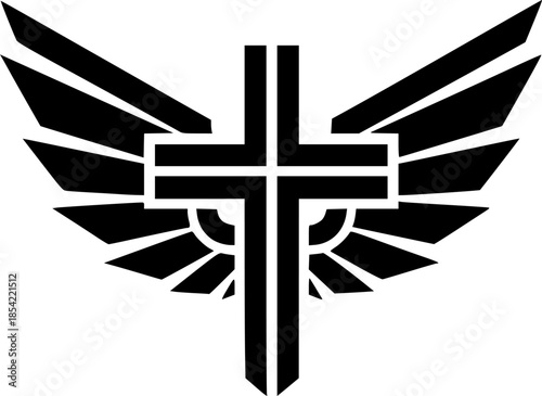 Angelic Wings and Cross, Create an abstract fusion of angelic wings forming the shape of a cross
