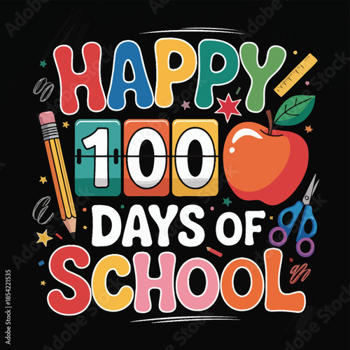Celebrating 100 days of school isolated on white background, Vector, illustration